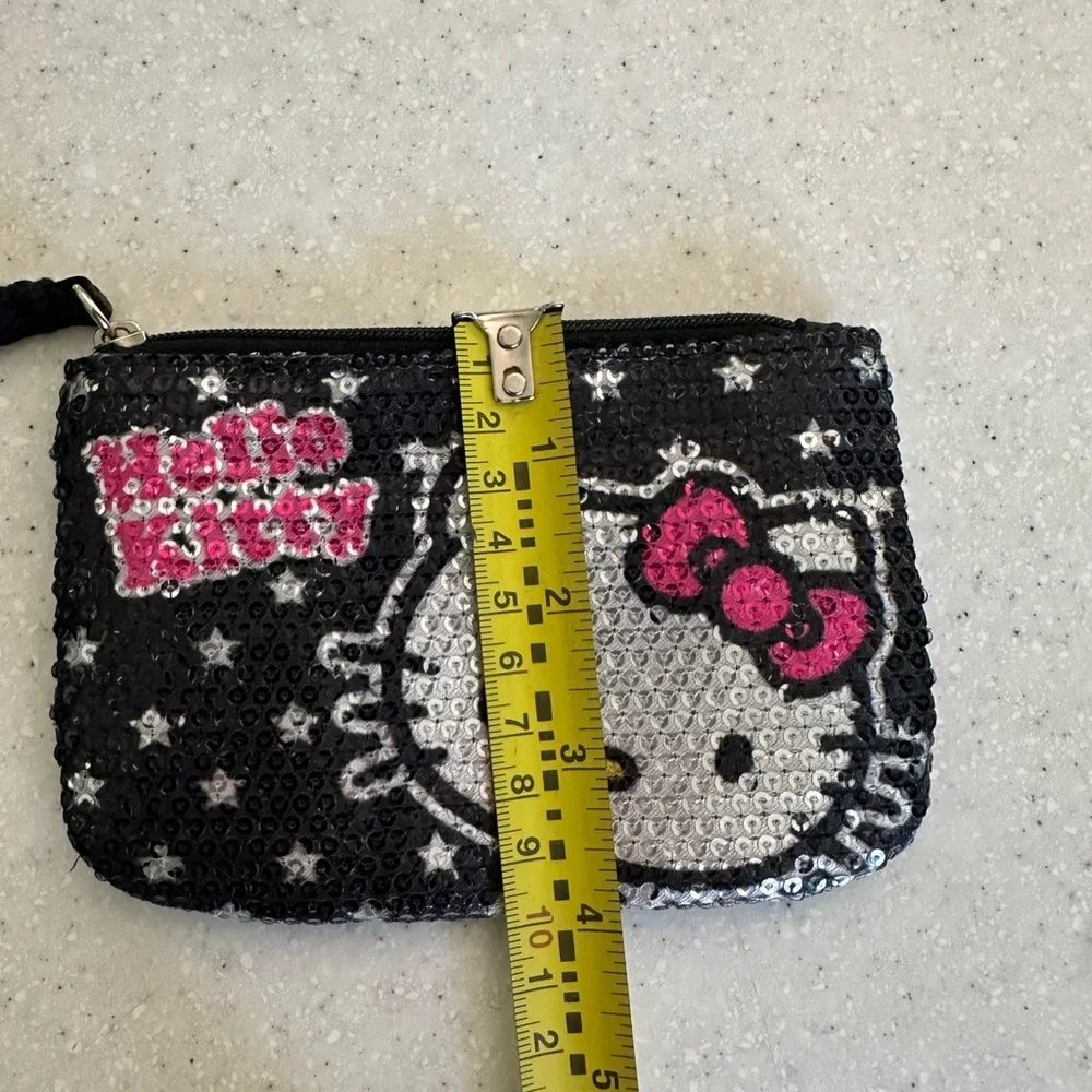 Hello Kitty Sequin Wristlet - Black and Pink Coin purse Zippered.